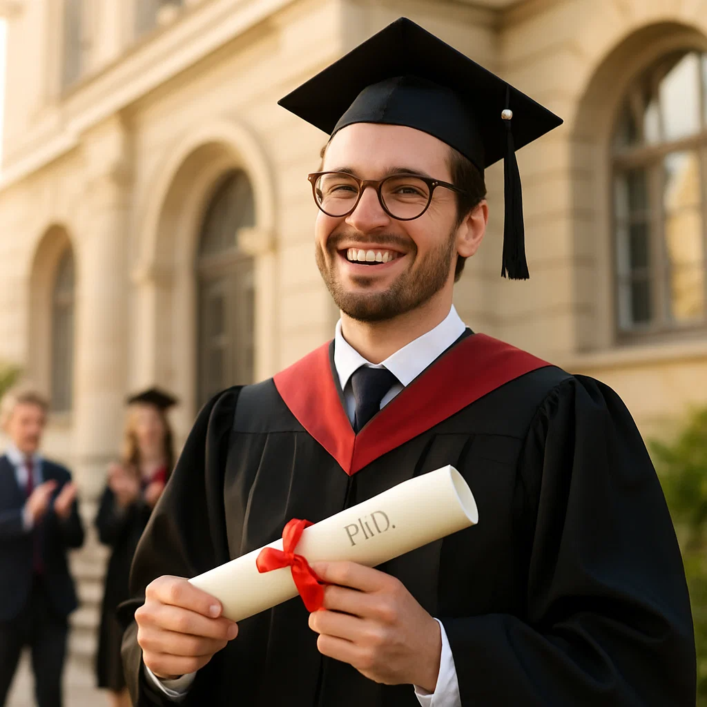 Étudiant réussisant sa thèse